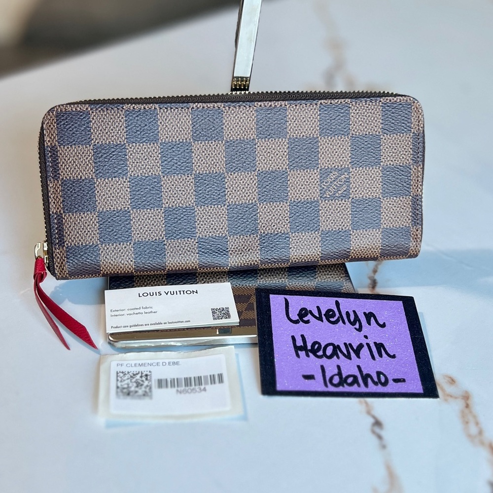 SOLD-Authentic Louis Vuitton Clemence Wallet Damier Ebene